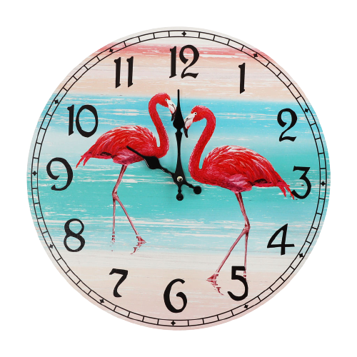 pretty flamingos beach coastal wall clock