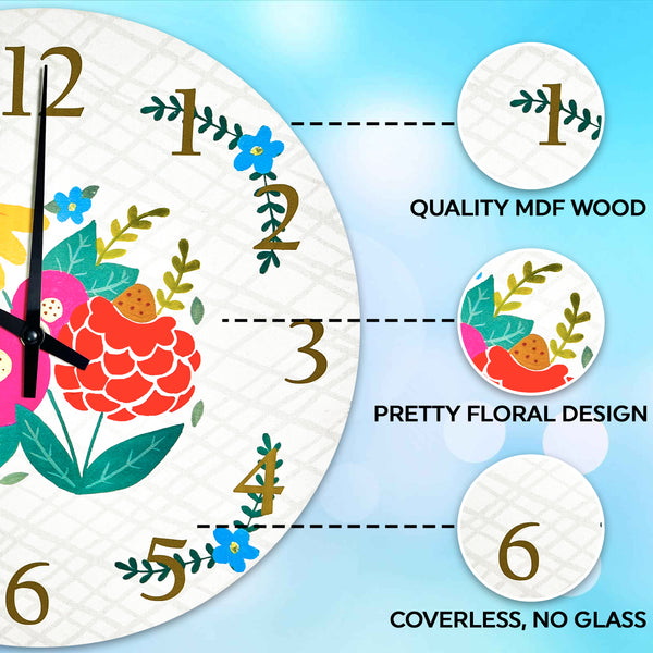 Floral Design Decorative Wall Clock (11.5 Inch)