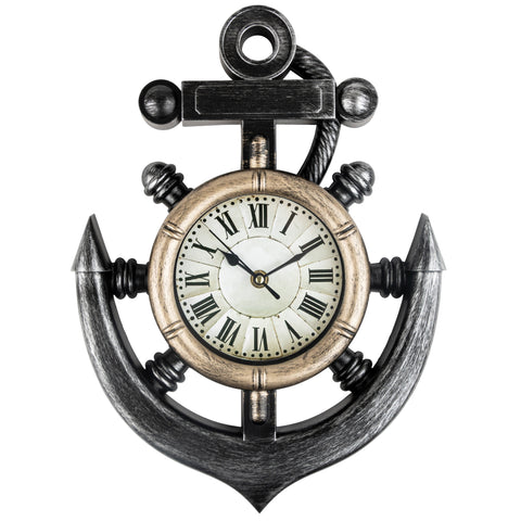 Anchor and Boat Wheel  Nautical Wall Clock,  Silent Non Ticking Sweep Movement