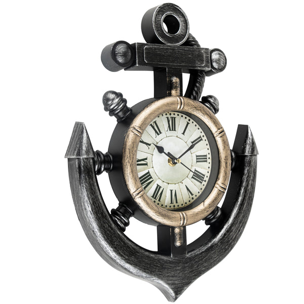 Anchor and Boat Wheel  Nautical Wall Clock,  Silent Non Ticking Sweep Movement