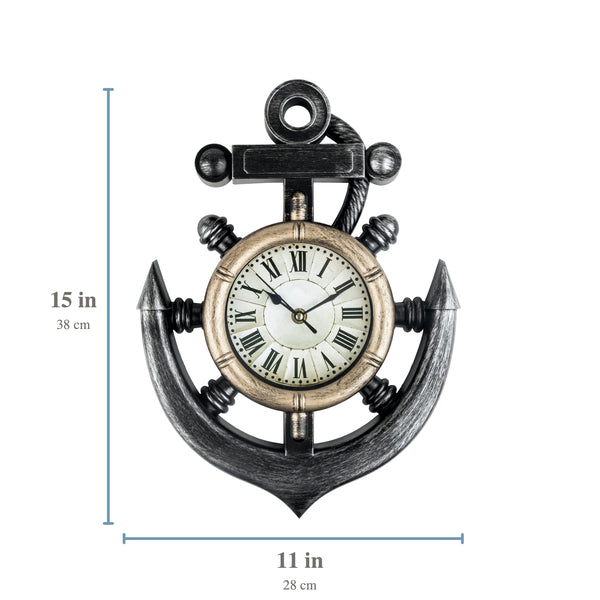 Anchor and Boat Wheel  Nautical Wall Clock,  Silent Non Ticking Sweep Movement