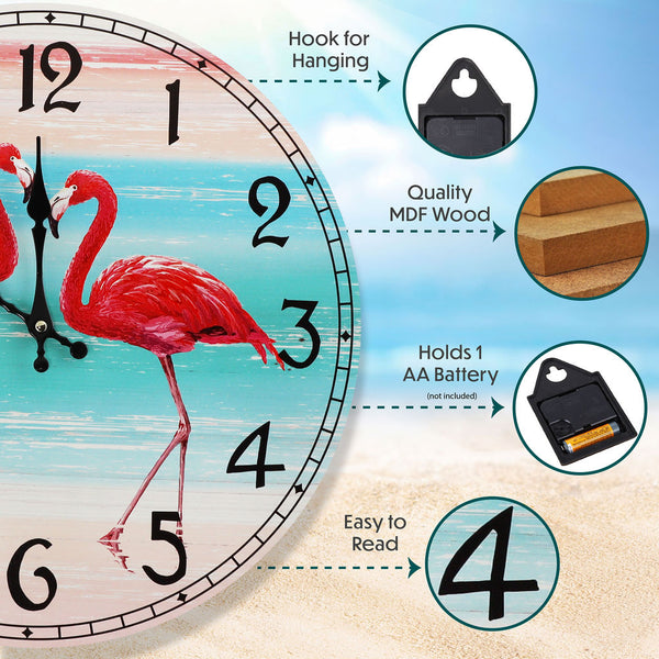 Decorative Flamingo Wall Clock, Large (15.75 inches)