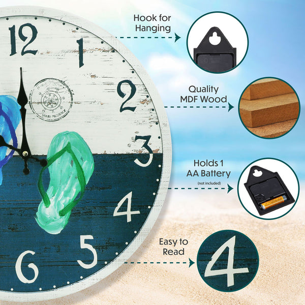 Flip Flops on The Deck, Large Wall Clock, (15.75 Inches)