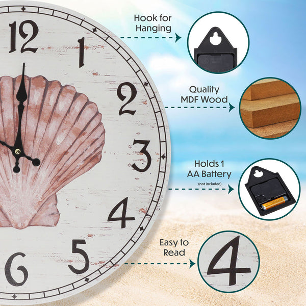 Weathered Wood Rustic Seashell Wall Clock