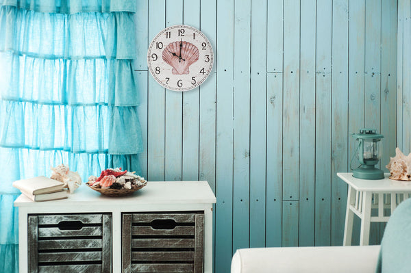 Weathered Wood Rustic Seashell Wall Clock