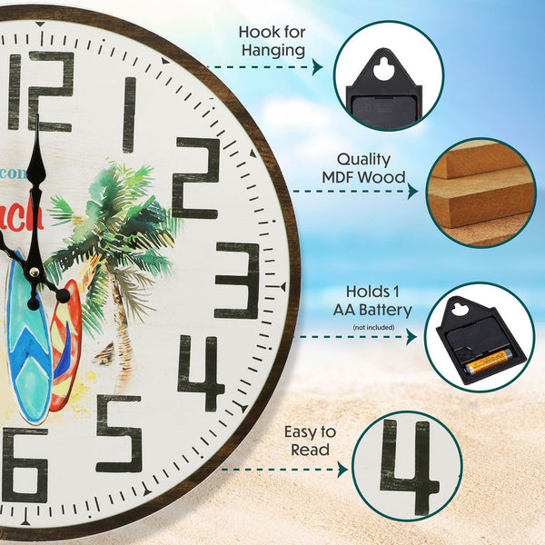 Beach Living, Surfboard Wall Clock