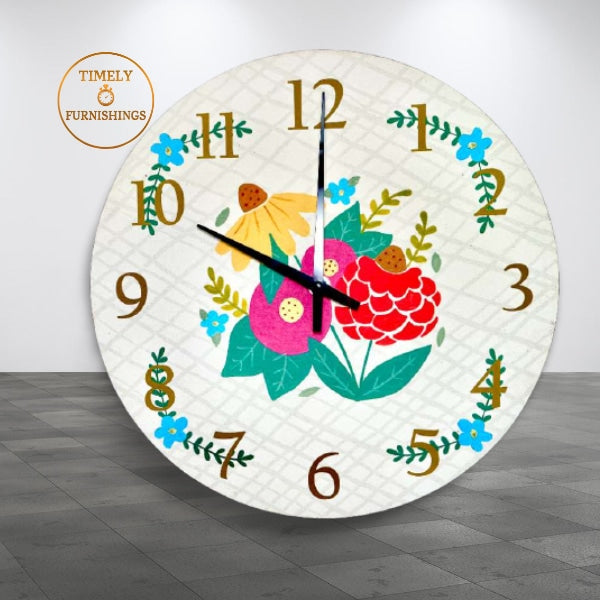 Floral Design Decorative Wall Clock (11.5 Inch)