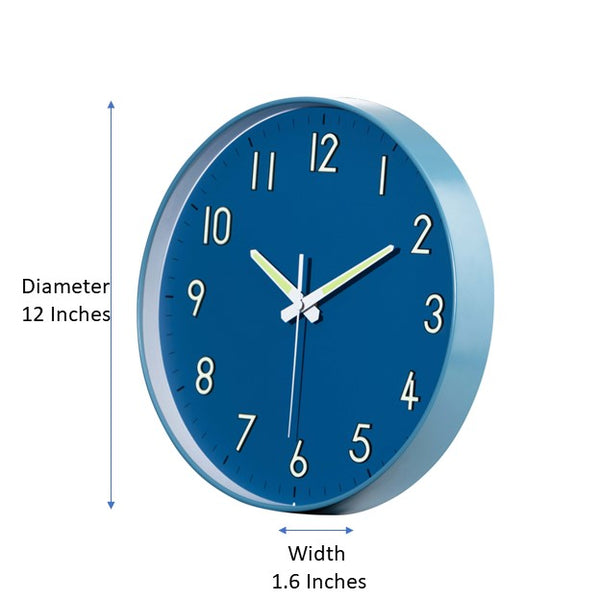 Midnight Blue Midnight Blue Wall Clock with Glow in The Dark Numbers and Hands, and Silent Non Ticking Movement